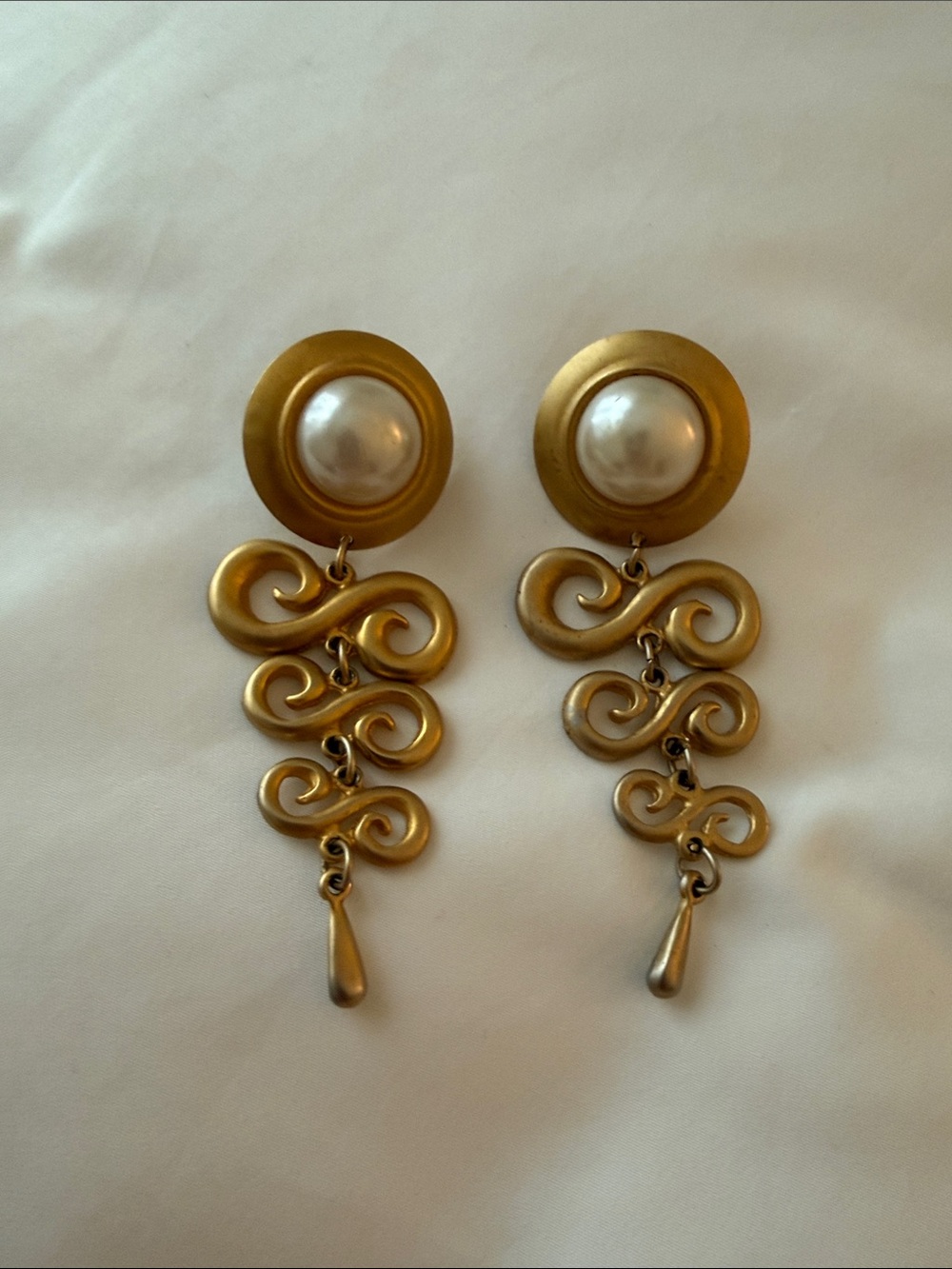 Gold-Tone Pearl Center Drop Earrings